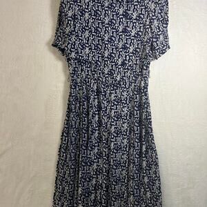 Vintage Liz Roberts navy and white dress pleated skirt and button top petite l